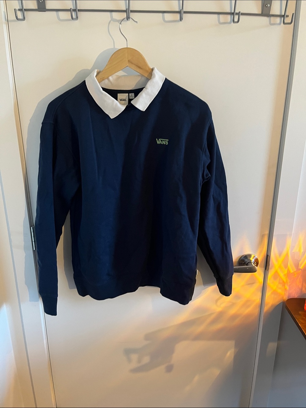Vans Navy Polo with White Collar and Neon Green Logo